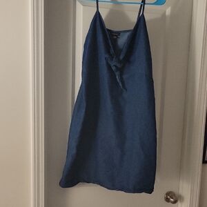 Blue Faux Blue Jean Cotton Dress with Front Knot